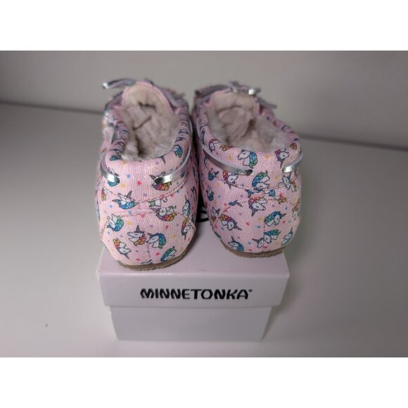 Minnetonka Moccasins Girls Size 13 Slipper Shoes Pink Unicorn Print Sherpa Lined - Picture 6 of 8